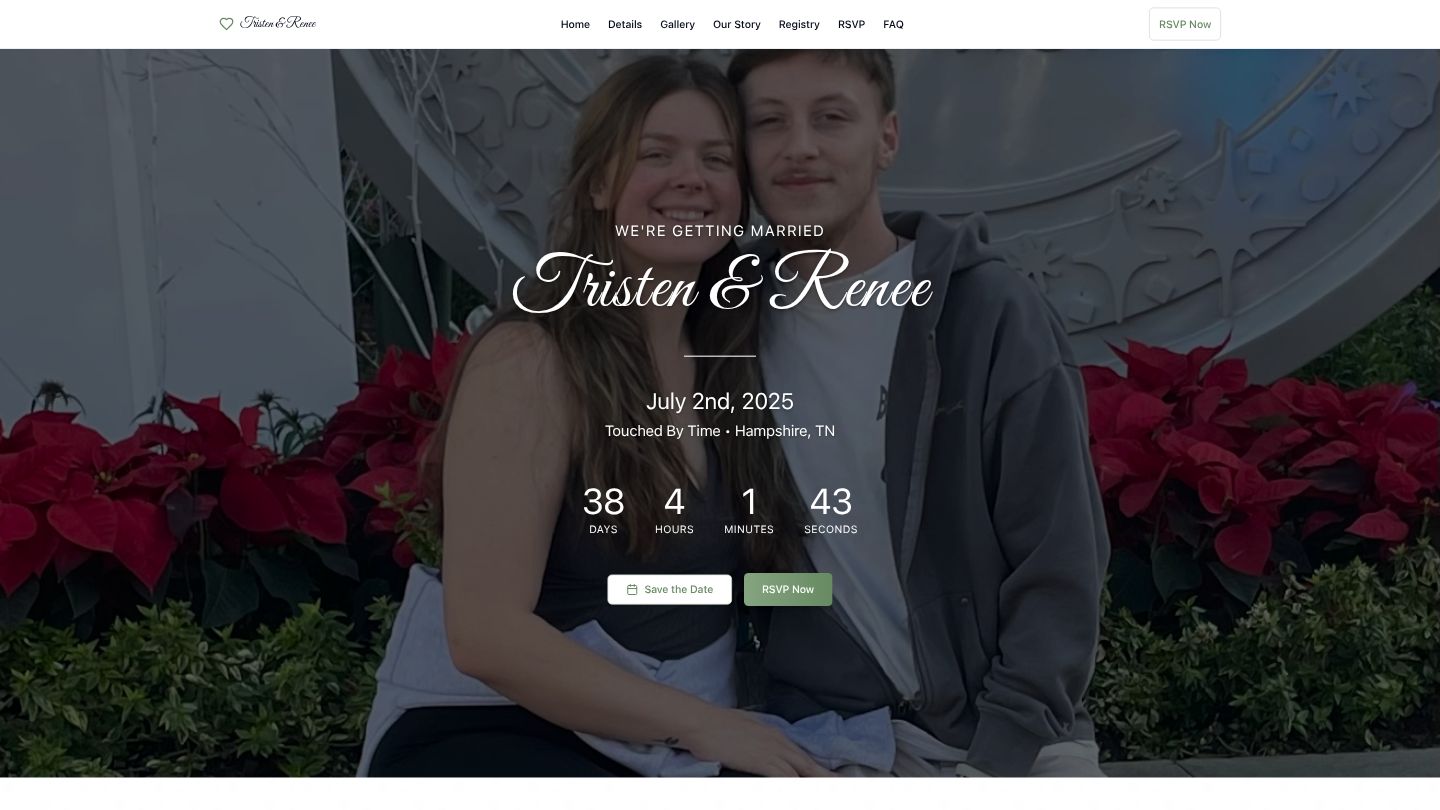 Tristen & Renee Wedding - Elegant wedding website with RSVP functionality and countdown timer. by Tristen Jackson